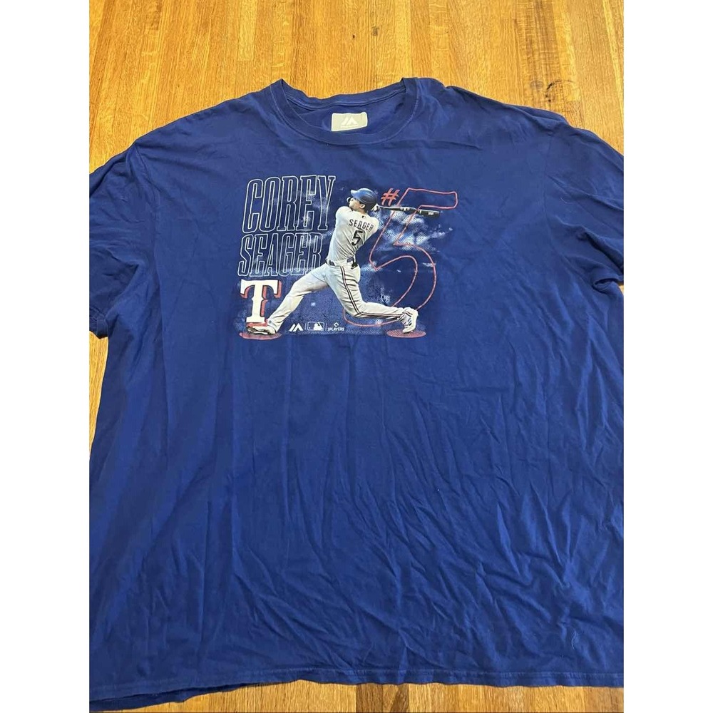 Majestic Blue 3XL Corey Seager Texas Rangers #5 MLB Baseball Short Sleeve Shirt